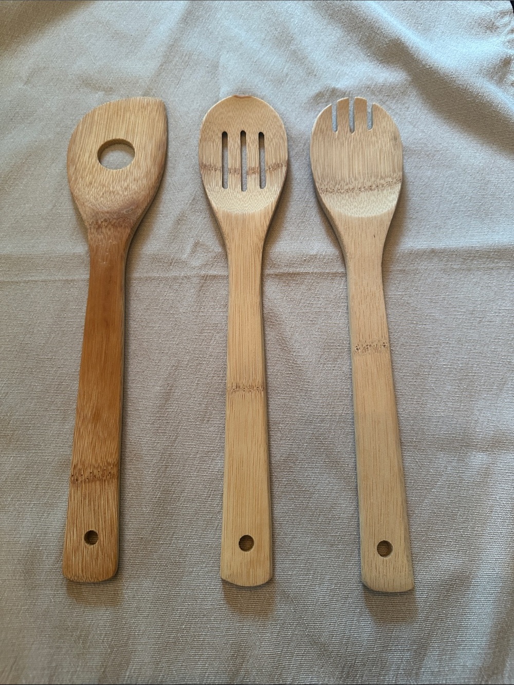 Bamboo Cooking Utensil Set - Natural Wooden Spoons (3-Piece)